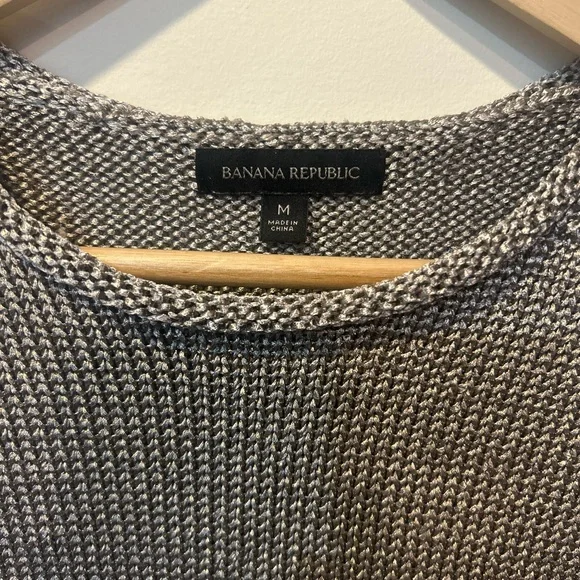 Banana Republic Metallic Silver Knit Sweater with Peekaboo Detail Medium - Picture 2 of 5